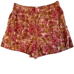 Joie Floral Bermudas Vibrant Pink Burgundy‎ Gold